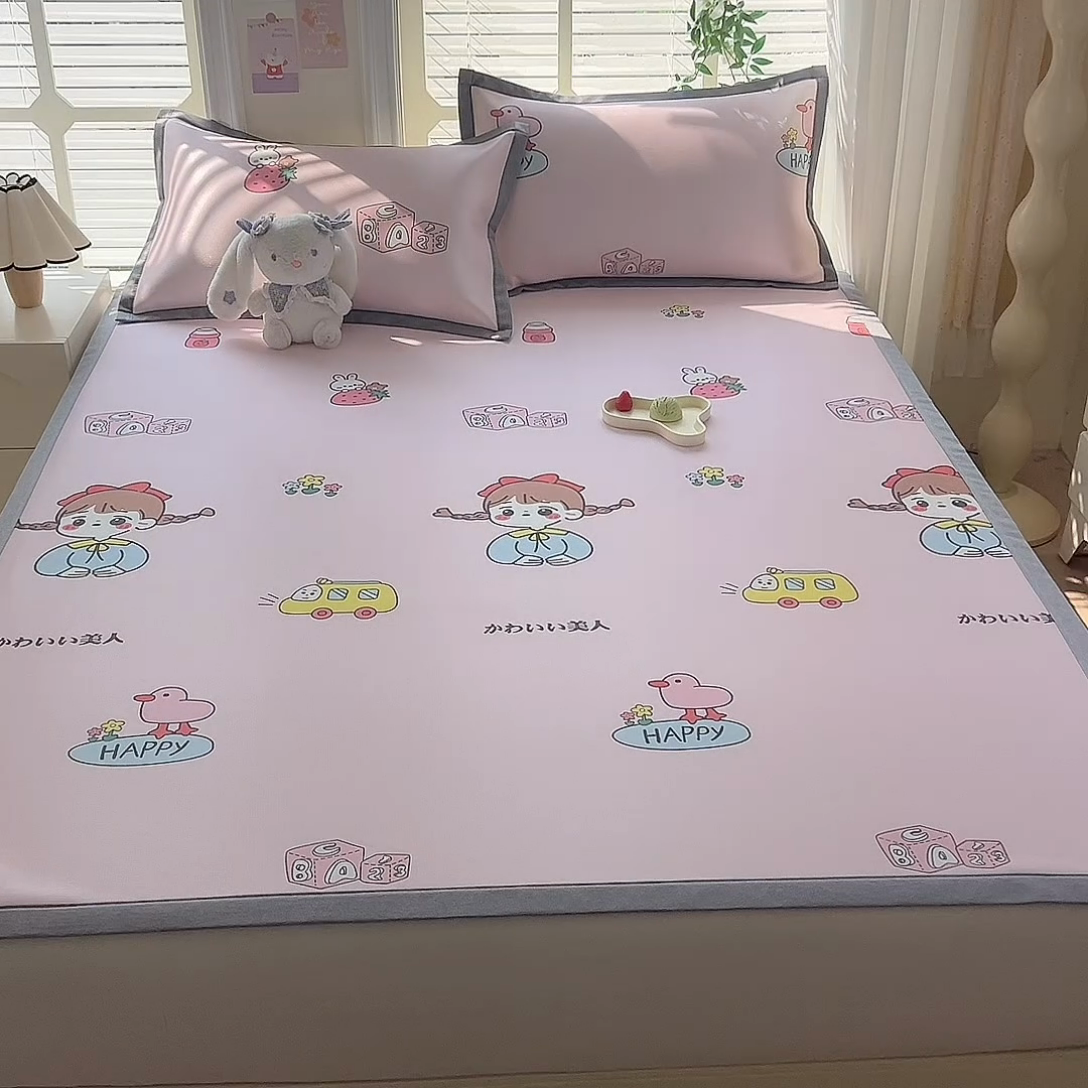 91家纺网 家纺一手货源 找家纺 518家纺 2025新款亲肤舒适A类碳光冰丝抗菌凉席【提供买家秀】席子【提供买家秀】-床笠款 元气女孩