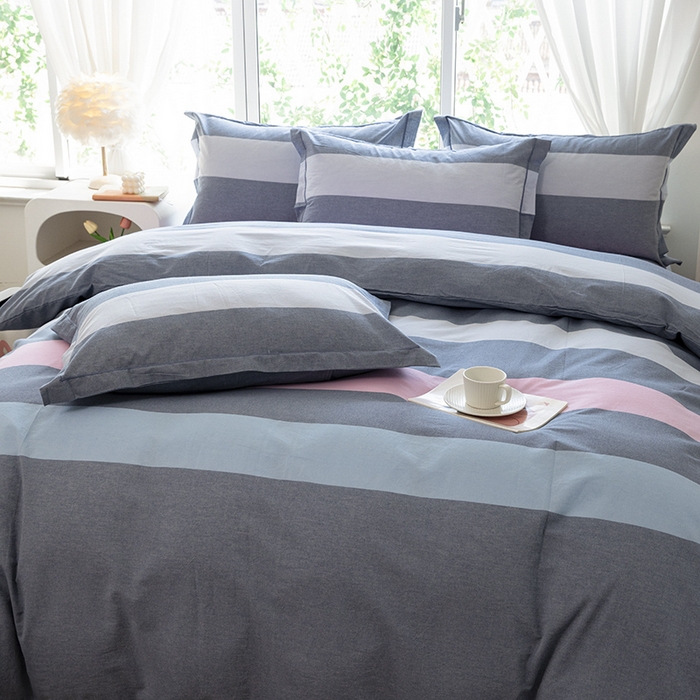 91家纺网 家纺一手货源 找家纺 木易家居 2025新款全棉色织水洗棉四件套 海伦