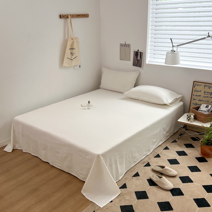 91家纺网 家纺一手货源 找家纺 2025新款水洗棉单床单 纯白