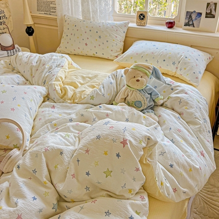 91家纺网 家纺一手货源 找家纺 （总）一比一 2025新款云感皱皱双层纱四件套-简单款