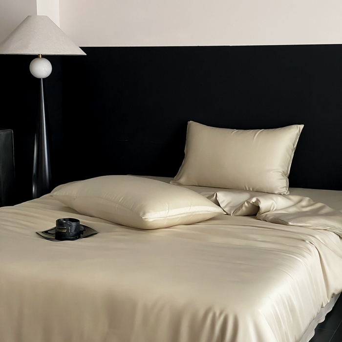 91家纺网 家纺一手货源 找家纺 禾时 2025新款60支兰精天丝轻奢纯色双拼四件套 烟轻绿