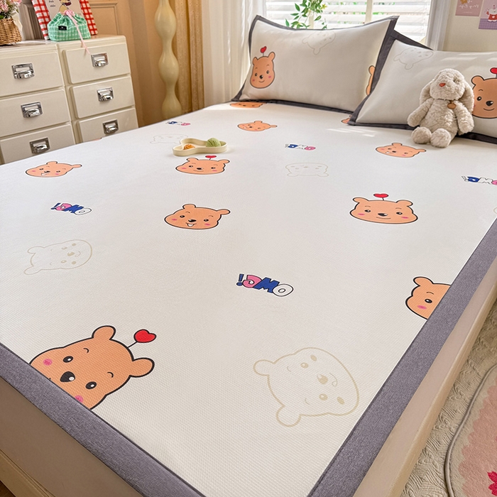 91家纺网 家纺一手货源 找家纺 518家纺 2025新款亲肤舒适A类碳光冰丝抗菌凉席【提供买家秀】席子【提供买家秀】-床笠款 维尼熊