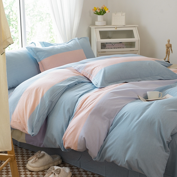 91家纺网 家纺一手货源 找家纺 木易家居 2025新款全棉色织水洗棉四件套 彩韵兰/可可生活