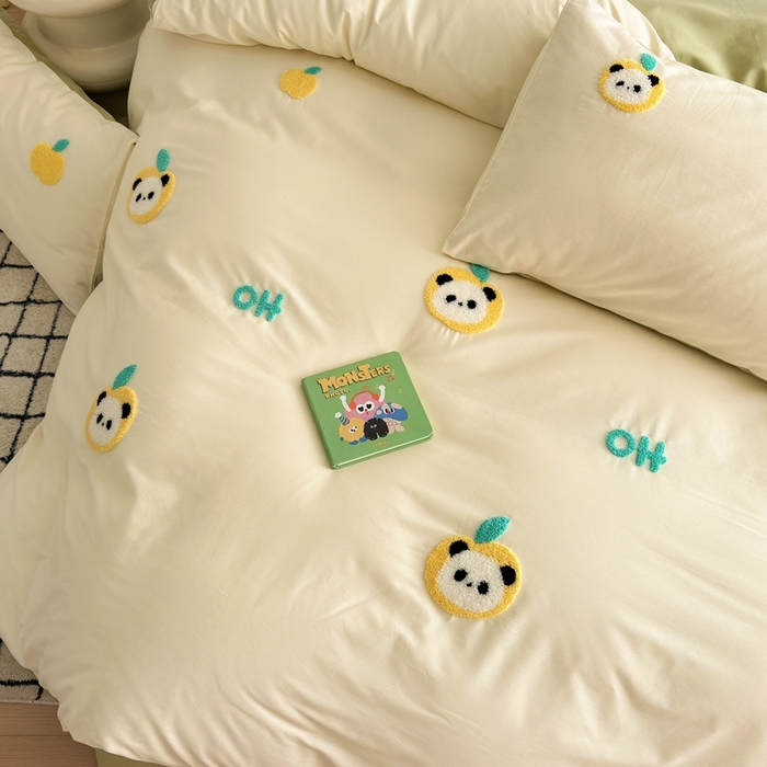 91家纺网 家纺一手货源 找家纺 锦觅2025新款奶油小清新毛巾绣全棉纯棉四件套（专版花型必须控价） 苹果熊猫