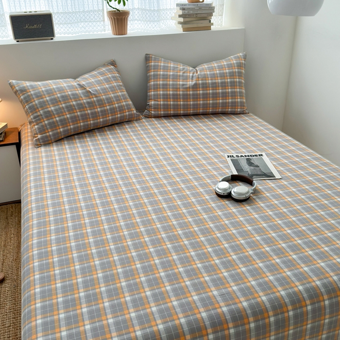 91家纺网 家纺一手货源 找家纺 2025新款水洗棉单床单 映像格灰