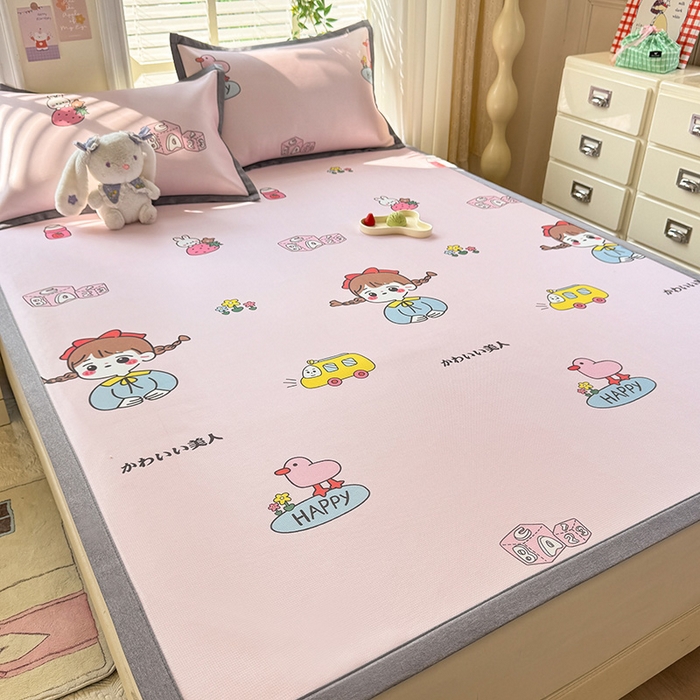 91家纺网 家纺一手货源 找家纺 518家纺 2025新款亲肤舒适A类碳光冰丝抗菌凉席【提供买家秀】席子【提供买家秀】-床笠款 元气女孩