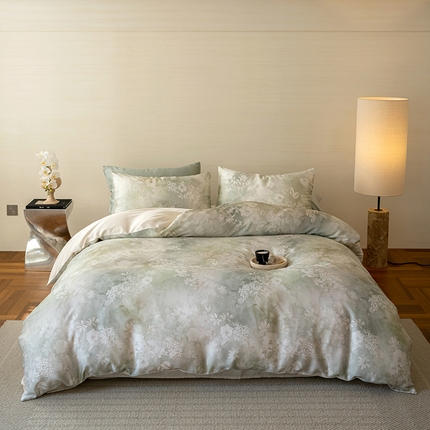 91家纺网 家纺一手货源 找家纺 （总）咏绒家纺工厂店 2025新款60S奥地利兰精天丝数码印花暗合简约款系列四件套