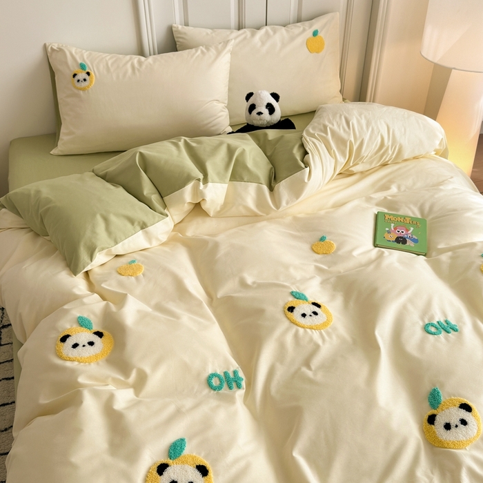 91家纺网 家纺一手货源 找家纺 锦觅2025新款奶油小清新毛巾绣全棉纯棉四件套（专版花型必须控价） 苹果熊猫