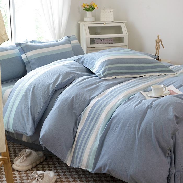 91家纺网 家纺一手货源 找家纺 木易家居 2025新款全棉色织水洗棉四件套 丁香兰