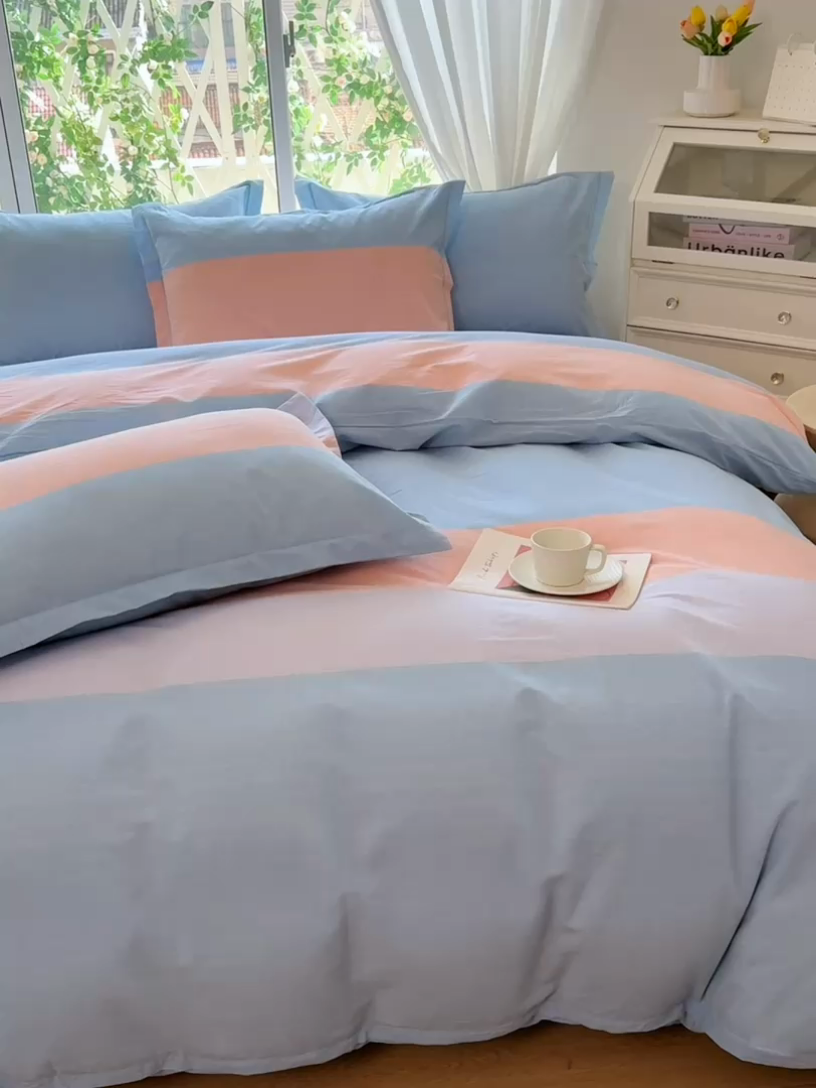 91家纺网 家纺一手货源 找家纺 木易家居 2025新款全棉色织水洗棉四件套 彩韵兰/可可生活