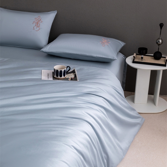 91家纺网 家纺一手货源 找家纺 2025新款50S100支全棉四件套单品系列-四件套 飘蓝