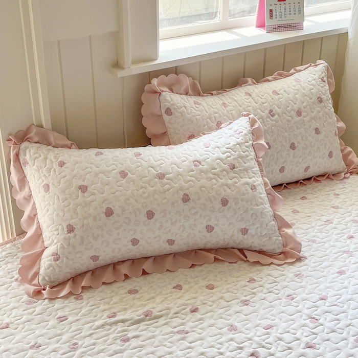 91家纺网 家纺一手货源 找家纺 雅眠居 2025新款直播针织棉双层纱夏被床盖四件套空调夏凉被单件三件套 爱心粉