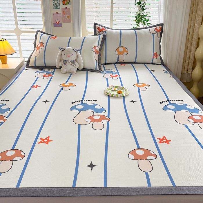 91家纺网 家纺一手货源 找家纺 518家纺 2026新款亲肤舒适A类碳光冰丝抗菌凉席【提供买家秀】席子【提供买家秀】-床笠款 蘑菇屋