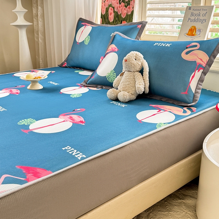 91家纺网 家纺一手货源 找家纺 518家纺 2025新款亲肤舒适A类碳光冰丝抗菌凉席【提供买家秀】席子【提供买家秀】-平铺款 火烈鸟