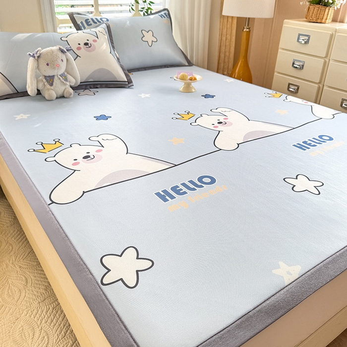 91家纺网 家纺一手货源 找家纺 518家纺 2026新款亲肤舒适A类碳光冰丝抗菌凉席【提供买家秀】席子【提供买家秀】-床笠款 你好小熊