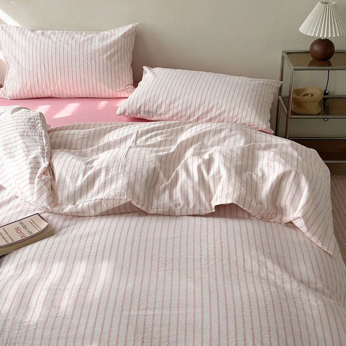 91家纺网 家纺一手货源 找家纺 水洗的故事 2025新款全棉色织水洗棉四件套 简序-粉