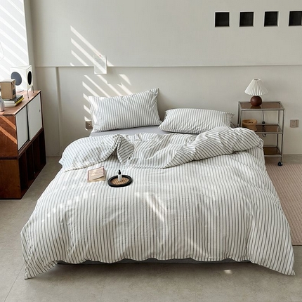 水洗的故事 2025新款全棉色织水洗棉四件套 简序-灰