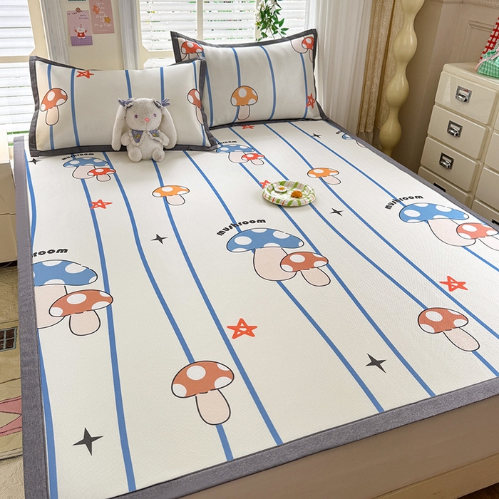 91家纺网 家纺一手货源 找家纺 518家纺 2026新款亲肤舒适A类碳光冰丝抗菌凉席【提供买家秀】席子【提供买家秀】-床笠款 蘑菇屋