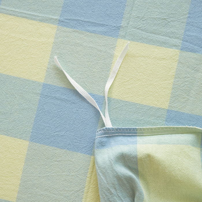 91家纺网 家纺一手货源 找家纺 木易家居 2025新款全棉色织水洗棉四件套 兰黄大格