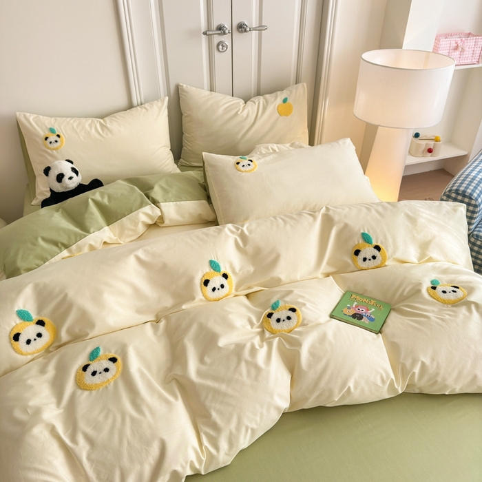 91家纺网 家纺一手货源 找家纺 锦觅2025新款奶油小清新毛巾绣全棉纯棉四件套（专版花型必须控价） 苹果熊猫