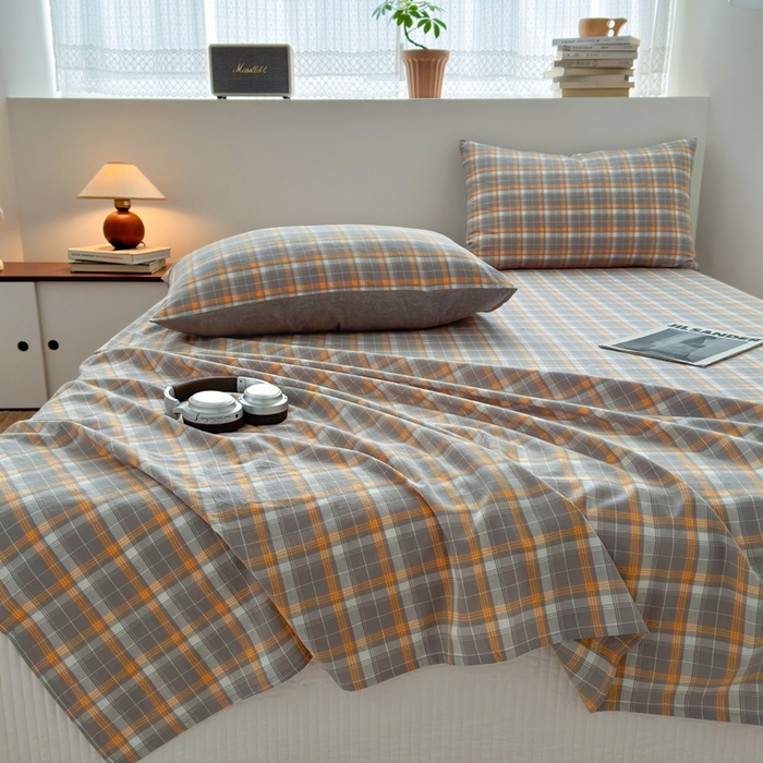 91家纺网 家纺一手货源 找家纺 2025新款水洗棉单床单 映像格灰