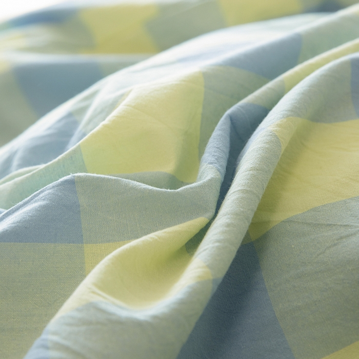 91家纺网 家纺一手货源 找家纺 木易家居 2025新款全棉色织水洗棉四件套 兰黄大格