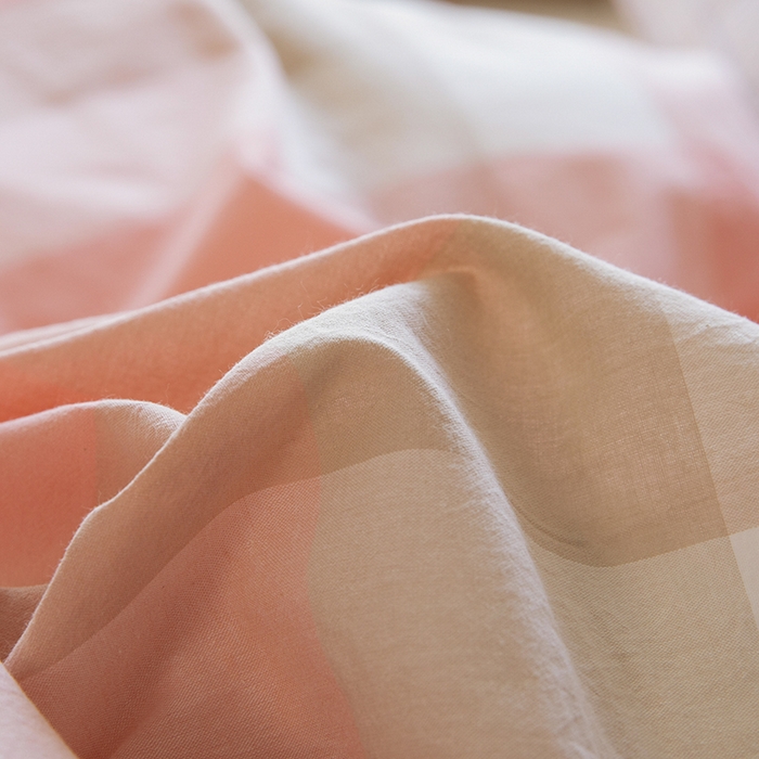 91家纺网 家纺一手货源 找家纺 木易家居 2025新款全棉色织水洗棉四件套 米夕玉大格