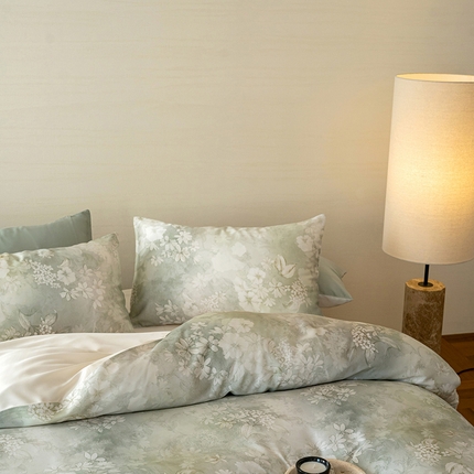 咏绒家纺工厂店 2025新款60S奥地利兰精天丝数码印花暗合简约款系列四件套 知槿-绿