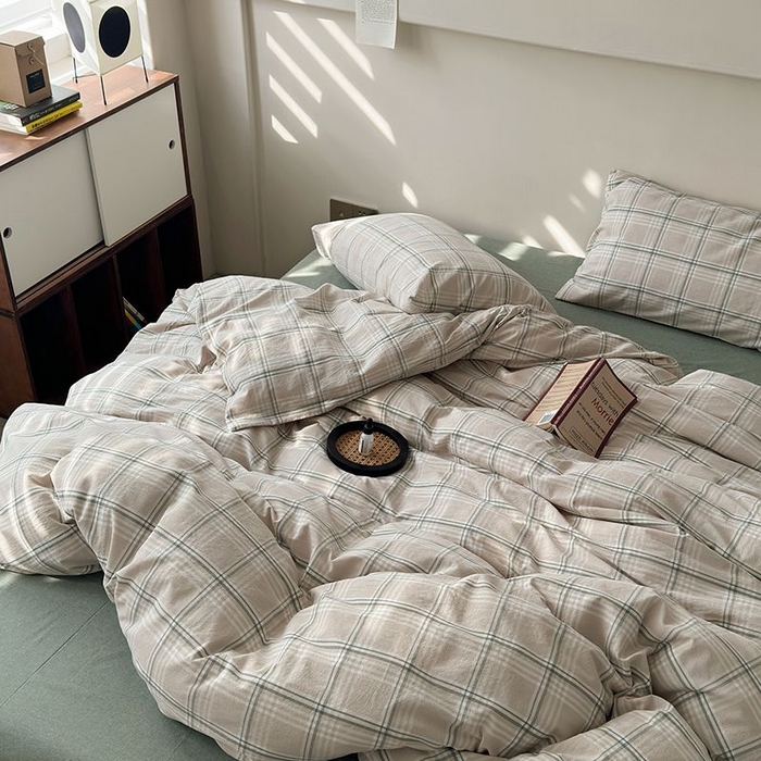 91家纺网 家纺一手货源 找家纺 水洗的故事 2025新款全棉色织水洗棉四件套 绿韵