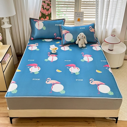 518家纺 2025新款亲肤舒适A类碳光冰丝抗菌凉席【提供买家秀】席子【提供买家秀】-平铺款 火烈鸟