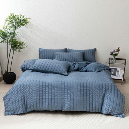 91家纺网 家纺一手货源 找家纺 （总）恩和家纺 2025新款条纹立体泡泡纱亲肤棉四件套