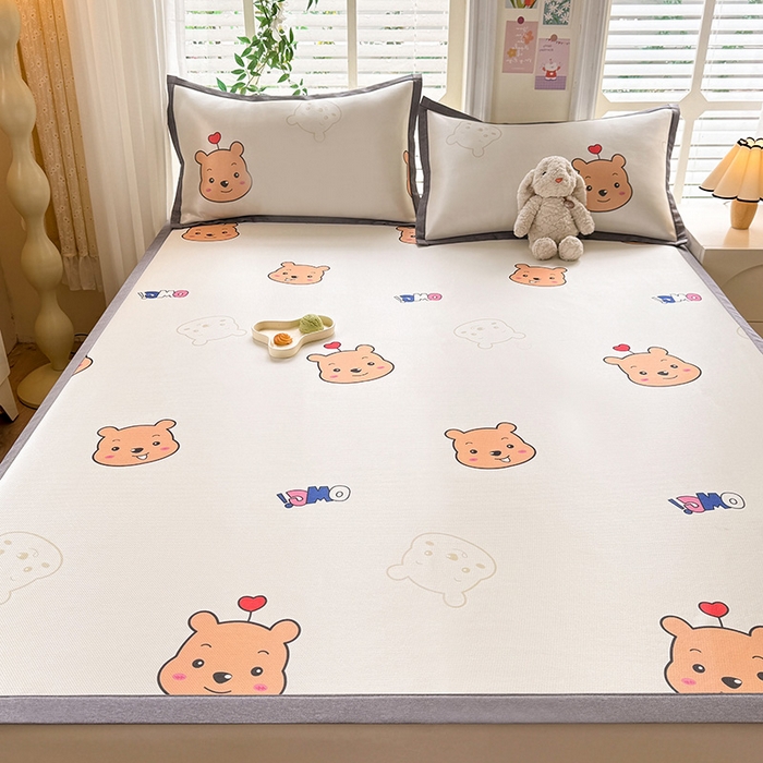 91家纺网 家纺一手货源 找家纺 518家纺 2025新款亲肤舒适A类碳光冰丝抗菌凉席【提供买家秀】席子【提供买家秀】-床笠款 维尼熊