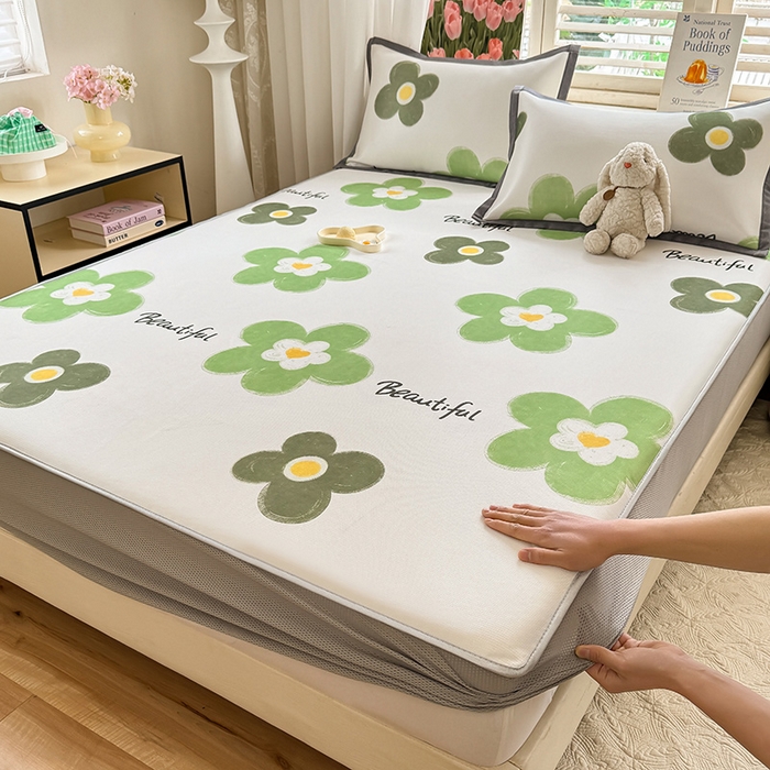 91家纺网 家纺一手货源 找家纺 518家纺 2025新款亲肤舒适A类碳光冰丝抗菌凉席【提供买家秀】席子【提供买家秀】-平铺款 春意