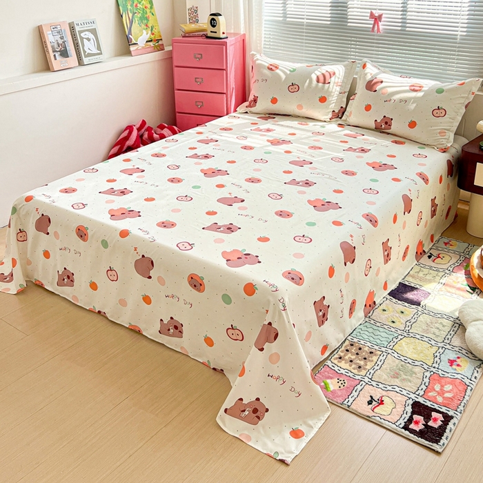 91家纺网 家纺一手货源 找家纺 KT猫直营店 2025新款加厚斜纹磨毛大版四件套 南瓜卡皮巴拉