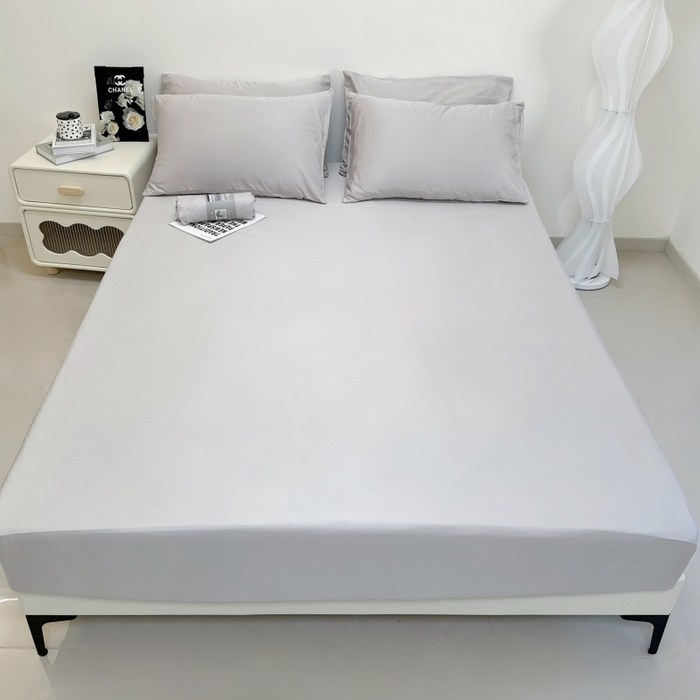 91家纺网 家纺一手货源 找家纺 兜米家居 2025新款床笠A类水洗真丝床笠三件套 冰灰