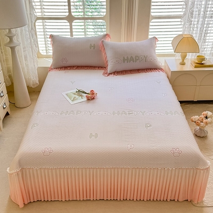 优家居 2025新款A类轻奢PE真凉感冰丝席床裙夏季冰豆豆凉席三件套可机洗水洗空调软席 PE-卡通粉