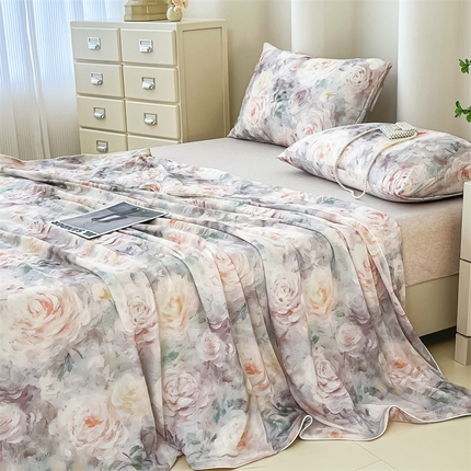 91家纺网 家纺一手货源 找家纺 青螺家纺 2025新款凉感丝艾草抗菌驱蚊夏凉被空调被3D时尚数码花卉卡通被子（支持质检） 暮春蔷薇