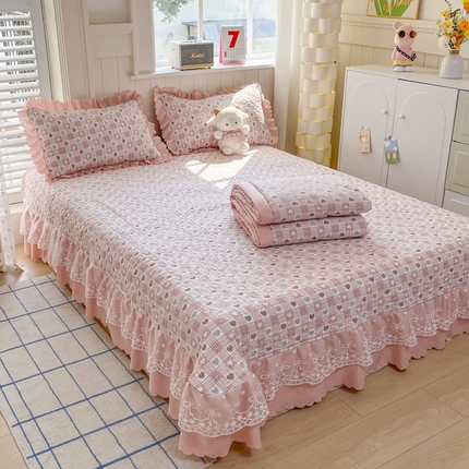 91家纺网 家纺一手货源 找家纺 （总）雅眠居 2025新款直播针织棉双层纱夏被床盖四件套空调夏凉被单件三件套