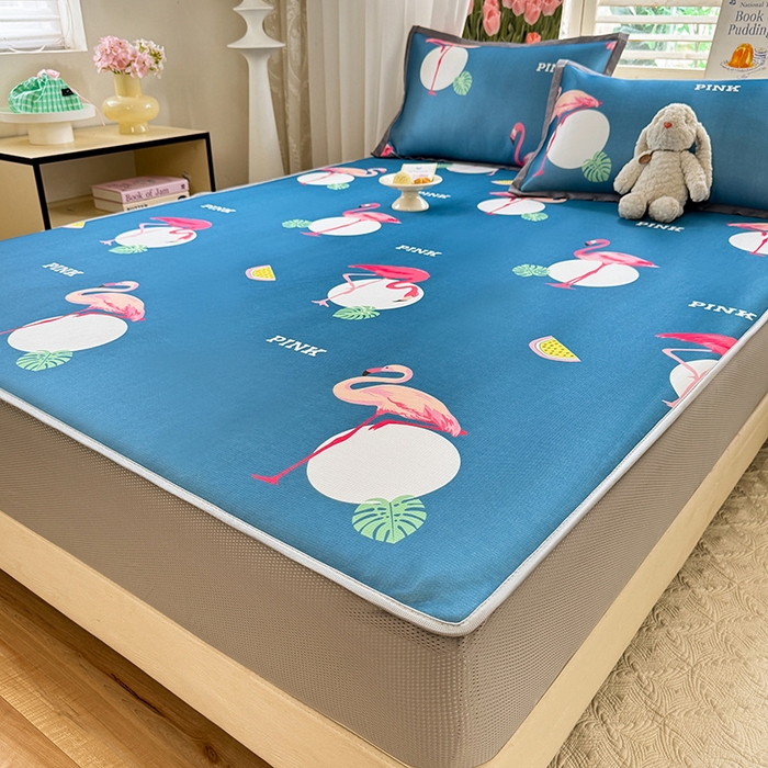 91家纺网 家纺一手货源 找家纺 518家纺 2025新款亲肤舒适A类碳光冰丝抗菌凉席【提供买家秀】席子【提供买家秀】-平铺款 火烈鸟