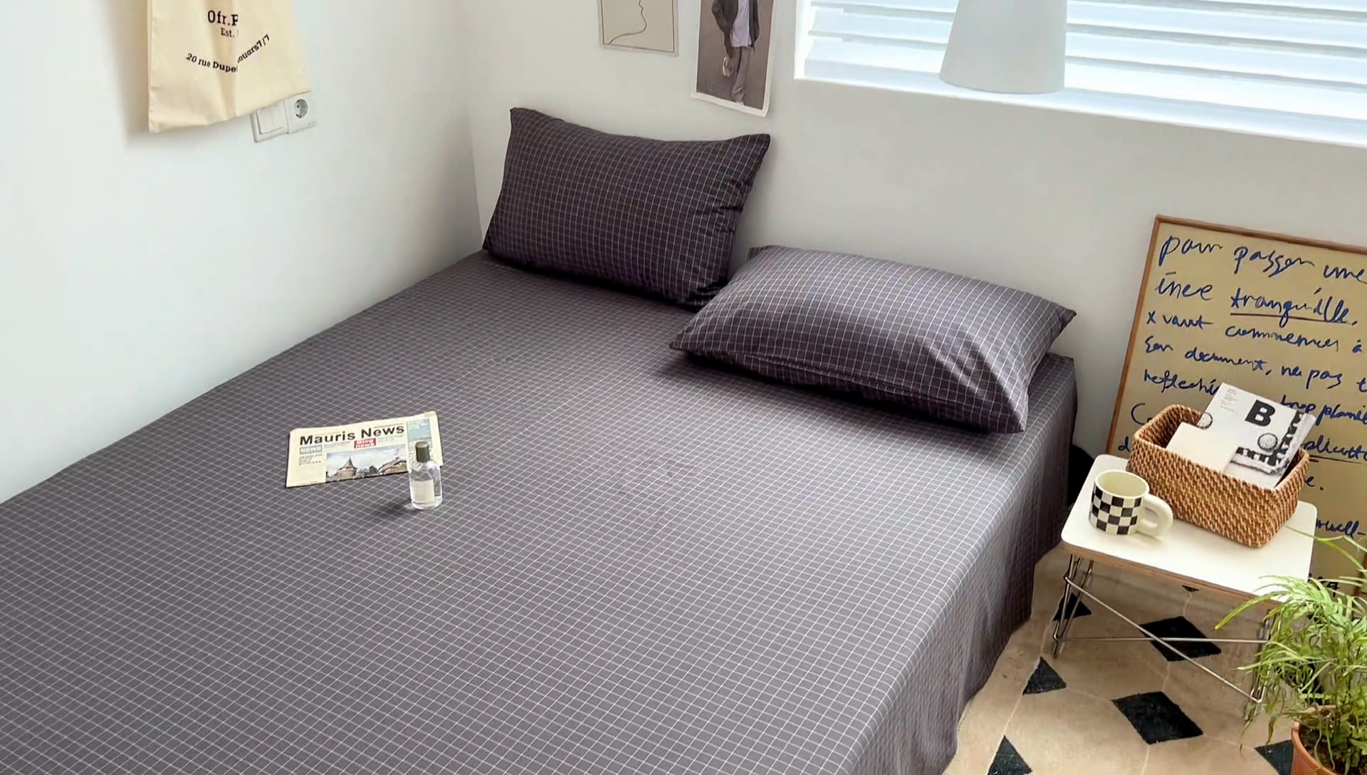 91家纺网 家纺一手货源 找家纺 2025新款水洗棉单床单 灰小方格