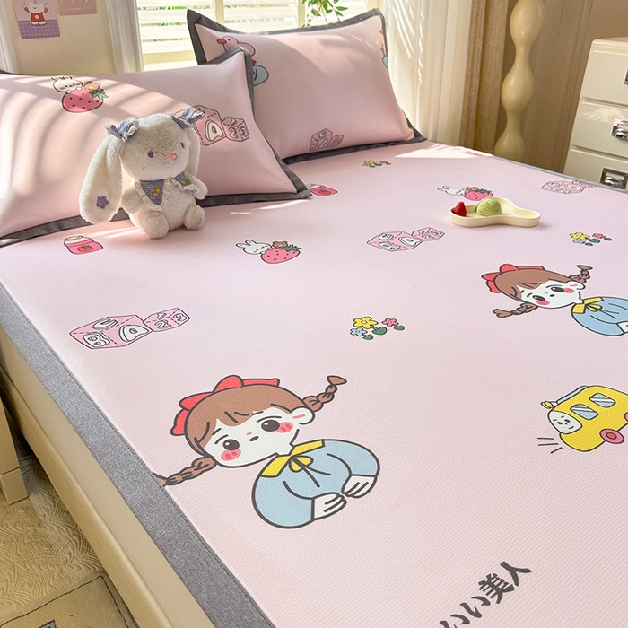 91家纺网 家纺一手货源 找家纺 518家纺 2025新款亲肤舒适A类碳光冰丝抗菌凉席【提供买家秀】席子【提供买家秀】-床笠款 元气女孩