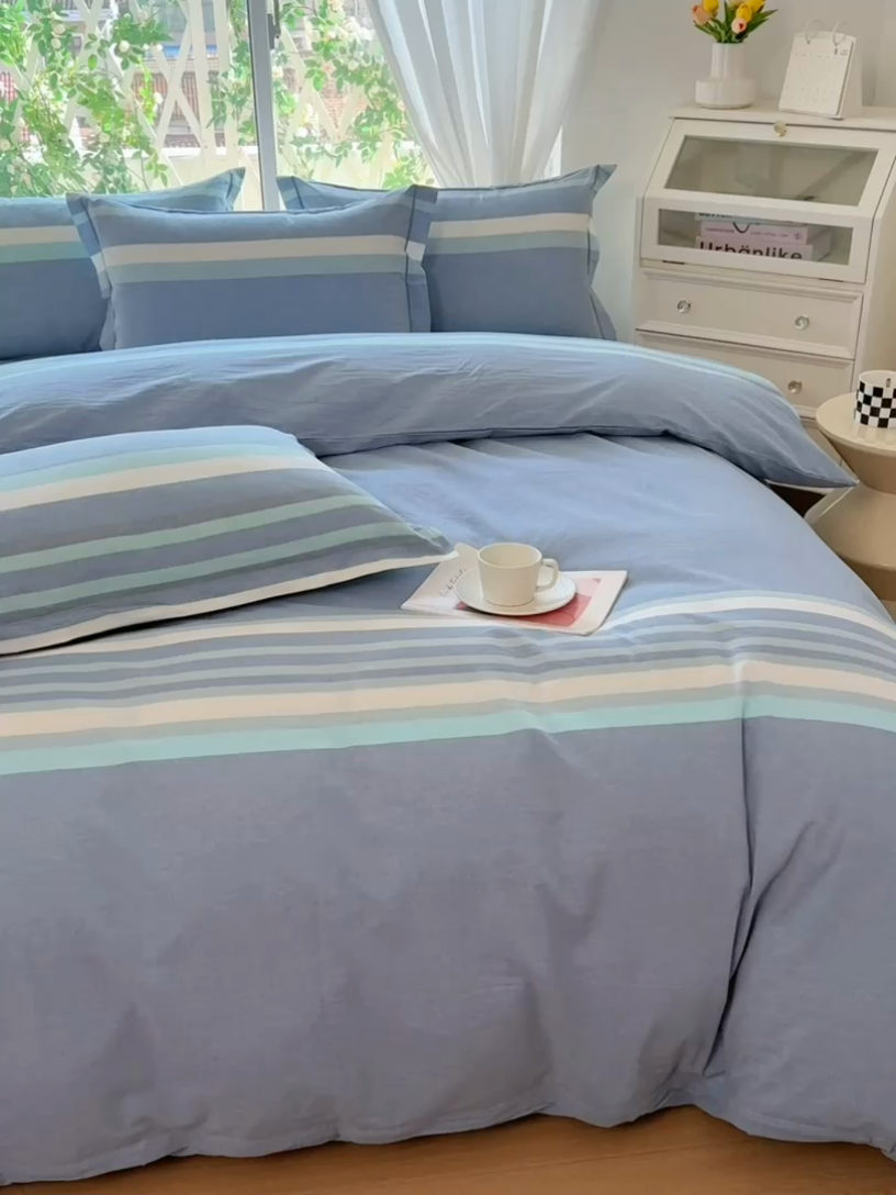 91家纺网 家纺一手货源 找家纺 木易家居 2025新款全棉色织水洗棉四件套 丁香兰