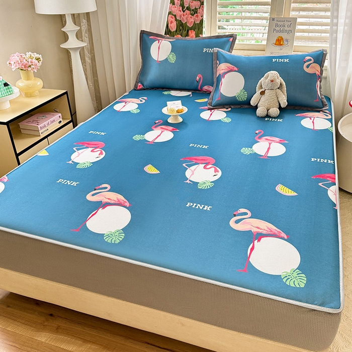 91家纺网 家纺一手货源 找家纺 518家纺 2025新款亲肤舒适A类碳光冰丝抗菌凉席【提供买家秀】席子【提供买家秀】-平铺款 火烈鸟