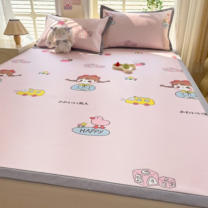 91家纺网 家纺一手货源 找家纺 518家纺 2025新款亲肤舒适A类碳光冰丝抗菌凉席【提供买家秀】席子【提供买家秀】-床笠款 元气女孩