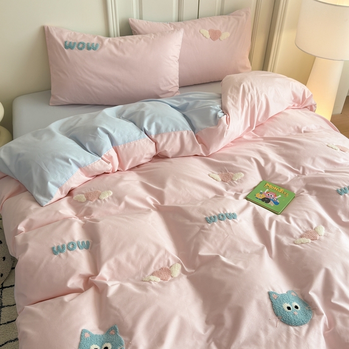 91家纺网 家纺一手货源 找家纺 锦觅2025新款奶油小清新毛巾绣全棉纯棉四件套（专版花型必须控价） 甜心小猫