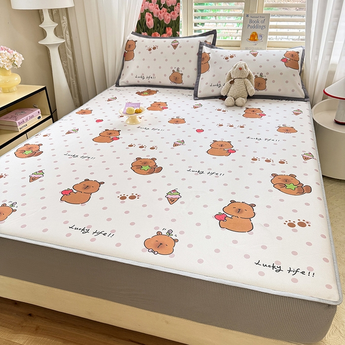 91家纺网 家纺一手货源 找家纺 518家纺 2025新款亲肤舒适A类碳光冰丝抗菌凉席【提供买家秀】席子【提供买家秀】-平铺款 卡皮巴拉