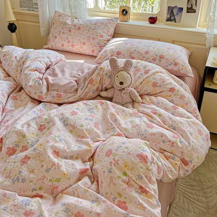 91家纺网 家纺一手货源 找家纺 （总）一比一 2025新款云感皱皱双层纱四件套-简单款