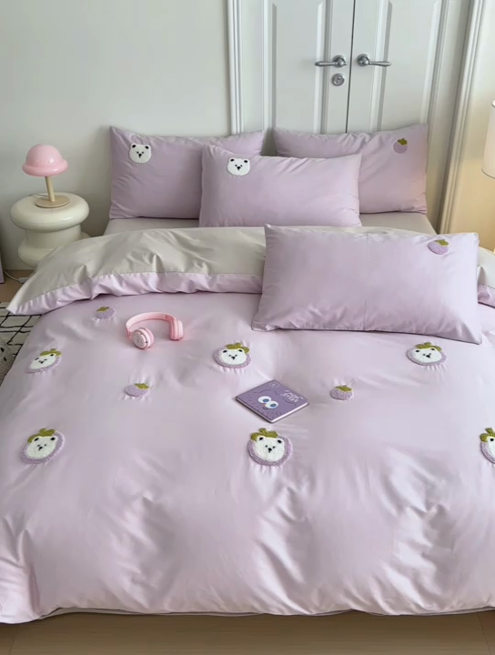 91家纺网 家纺一手货源 找家纺 锦觅2025新款奶油小清新毛巾绣全棉纯棉四件套（专版花型必须控价） 甜蜜幸福