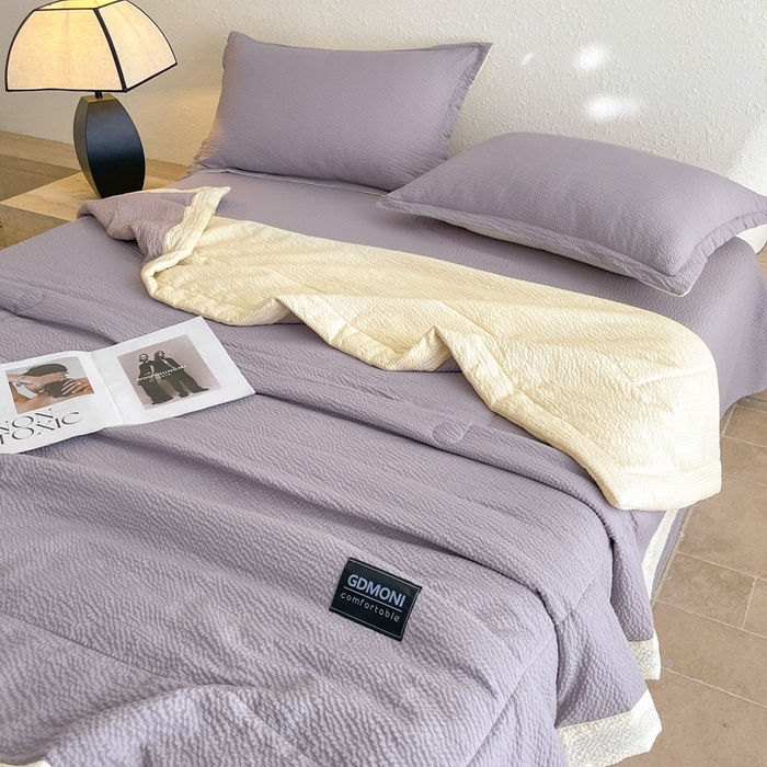 91家纺网 家纺一手货源 找家纺 宝士康家纺 2025新款10A抗菌泡泡棉大豆夏被 被子被芯 米黄+浅灰