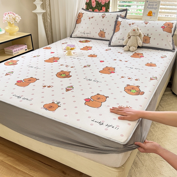 91家纺网 家纺一手货源 找家纺 518家纺 2025新款亲肤舒适A类碳光冰丝抗菌凉席【提供买家秀】席子【提供买家秀】-平铺款 卡皮巴拉